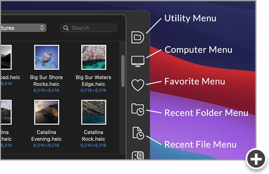 Default Folder X's toolbar menus give you quick access to your files and folders.